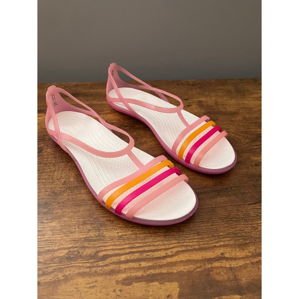 Crocs Isabella Strappy Sandals Pink Orange Multi Color Women 10 Jelly Flat